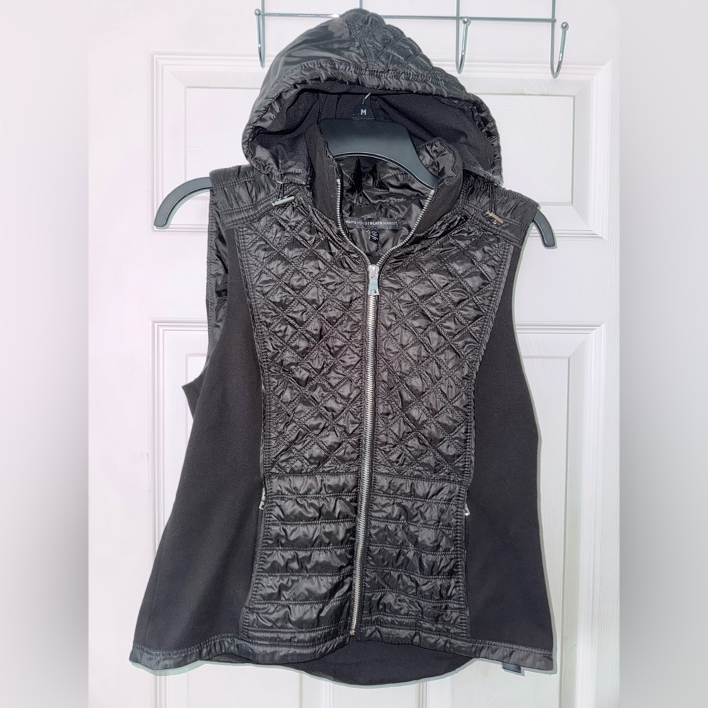 White House Black Market Quilted Hooded Vest | Black | Size Small